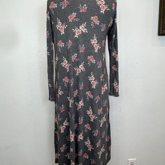 LuLaRoe Sarah Duster Cardigan Size S Small Gray Multicolor Floral Print Ribbed - Picture 3 of 6